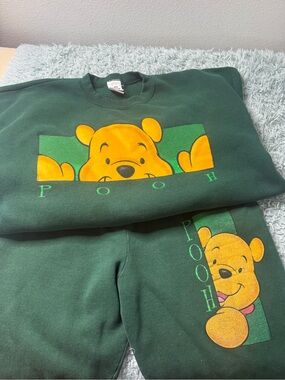 90’s Vintage Disney Green Fleece Sweatpants with White Drawcord
